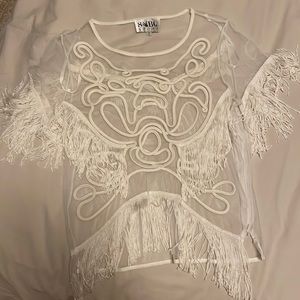 SABO SKIRT Zenith Fringe Cropped Crochet Top White SZ 10